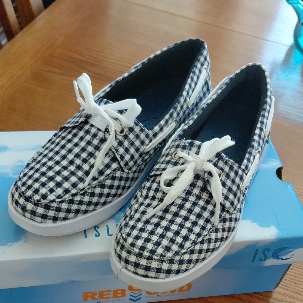 Womens Navy and White Gingham Lace-Up Casual Shoes